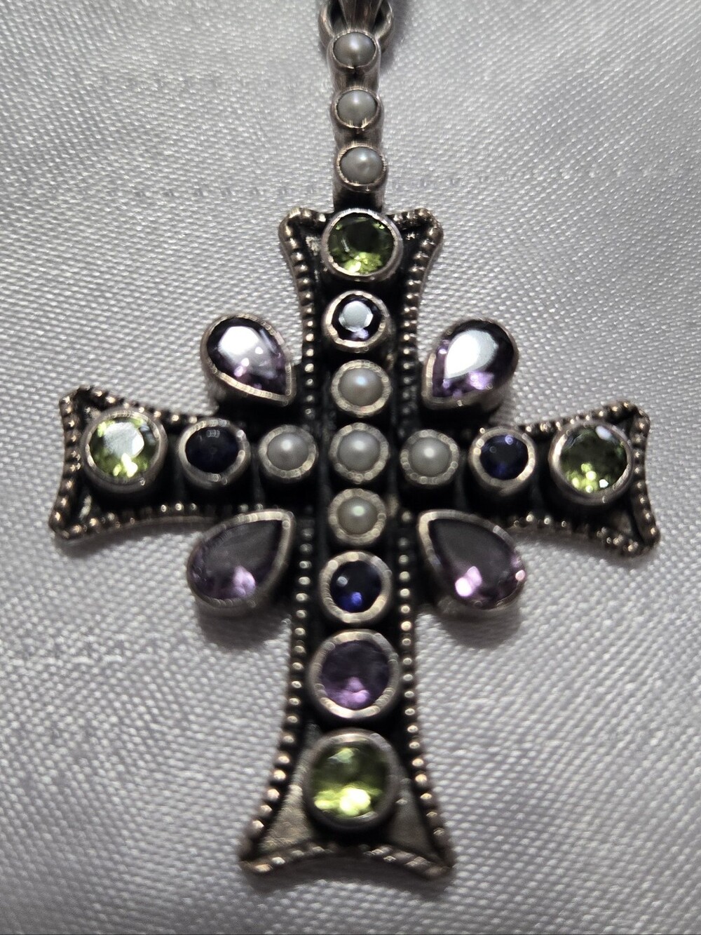 Nicky Butler Multi Gemstone And Pearl Cross Pendant